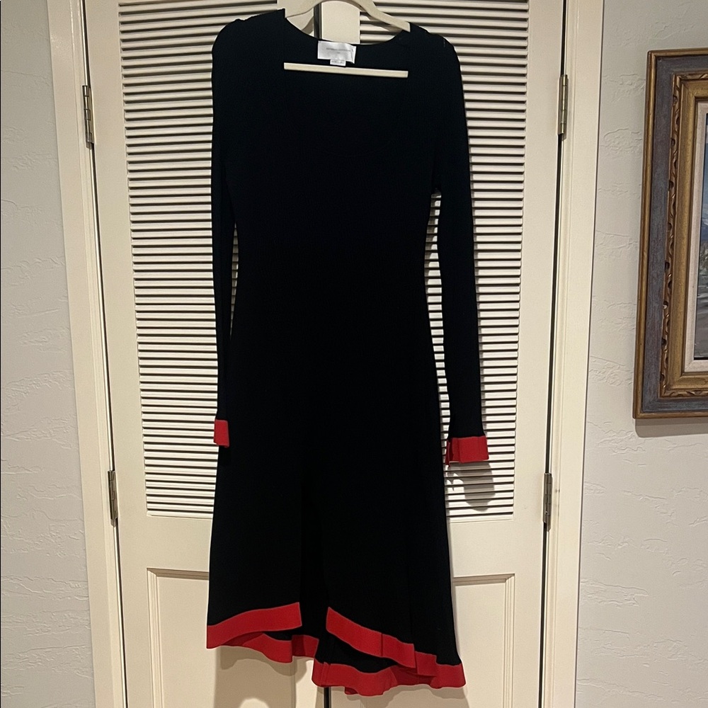Esteban Cortazar Black and Red Long Sleeve Knit Dress